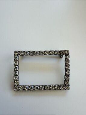 Vintage Rhinestone Rectangular Brooch Silver Tone Geometric Pin 1”x1.5”